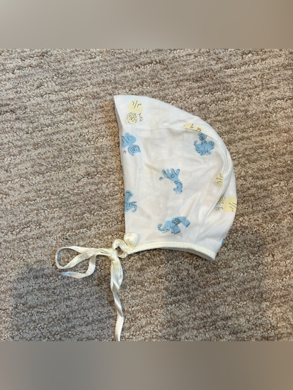 Vintage Blue & Yellow Zoo/Safari Animals Baby Bonnet
